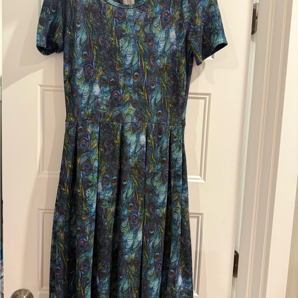 LuLaRoe Blue and Green A-line Midi Dress